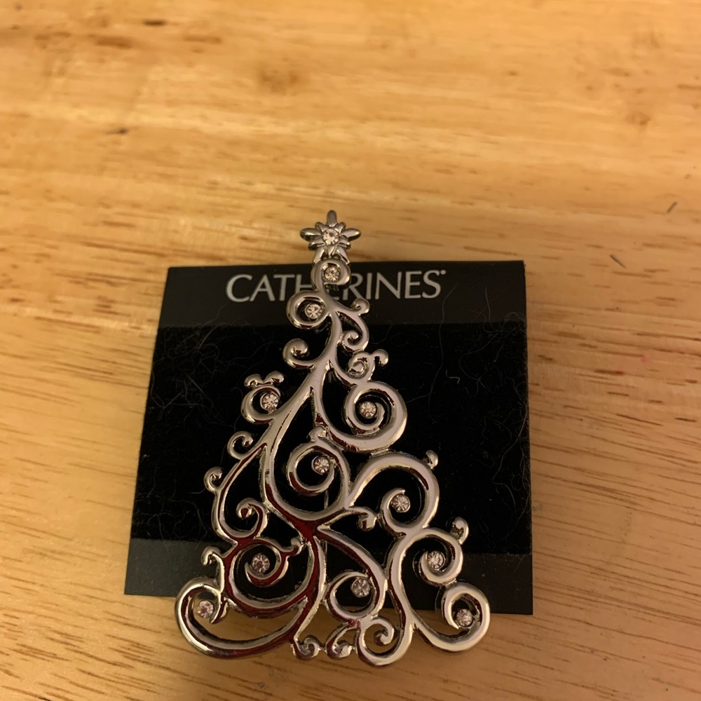 BNWT Catherine’s Christmas tree brooch matching earrings crystals pearls silver - Picture 2 of 6